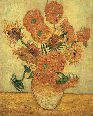Still Life Vase. With Fourteen Sunflowers